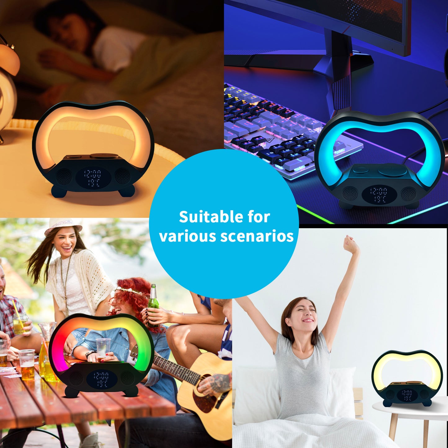 6-in-1 Smart LED Table Lamp with Bluetooth Speaker, Wireless Charger, Ambient Night Light & Remote Control – 2024 Multi-Function Desk Companion