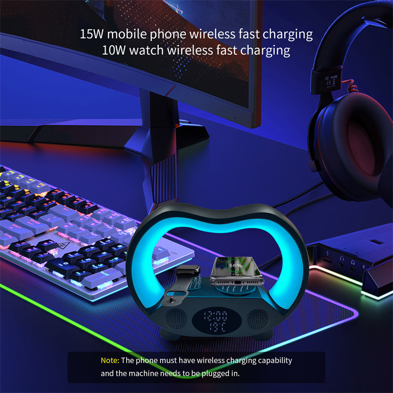 6-in-1 Smart LED Table Lamp with Bluetooth Speaker, Wireless Charger, Ambient Night Light & Remote Control – 2024 Multi-Function Desk Companion