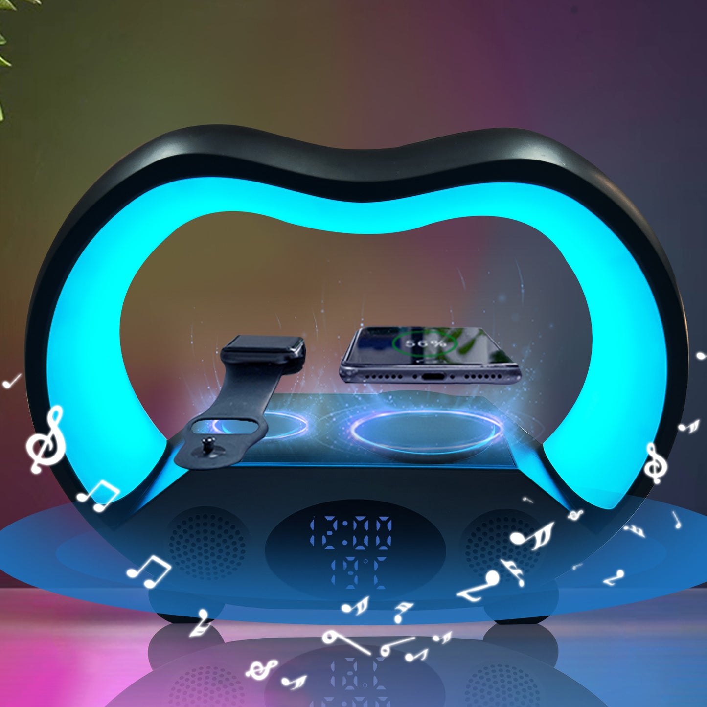 6-in-1 Smart LED Table Lamp with Bluetooth Speaker, Wireless Charger, Ambient Night Light & Remote Control – 2024 Multi-Function Desk Companion