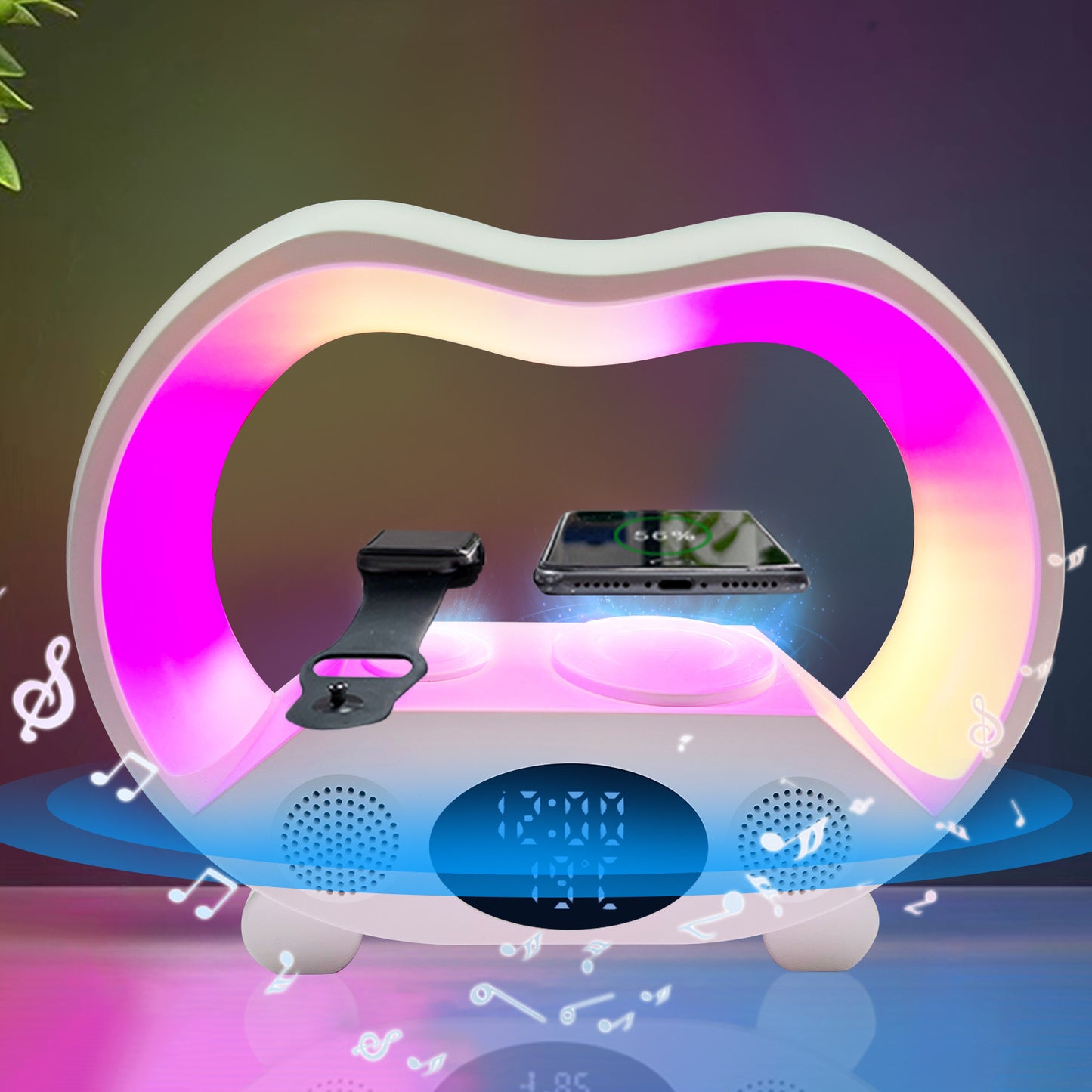 6-in-1 Smart LED Table Lamp with Bluetooth Speaker, Wireless Charger, Ambient Night Light & Remote Control – 2024 Multi-Function Desk Companion